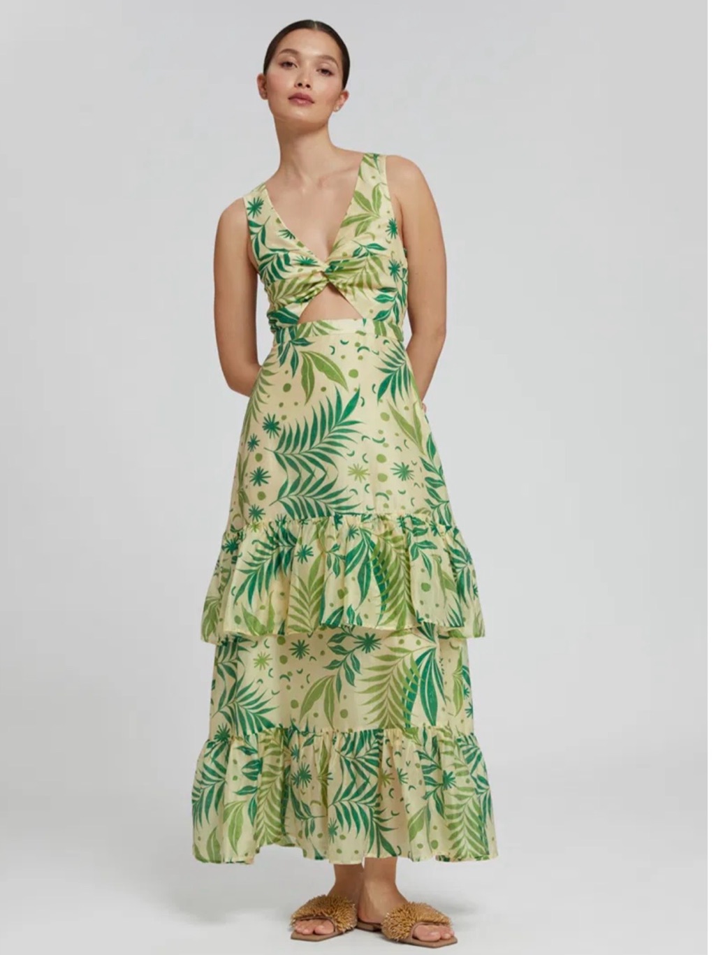 & Other Stories Green Botanical Print Maxi Dress With Cutout